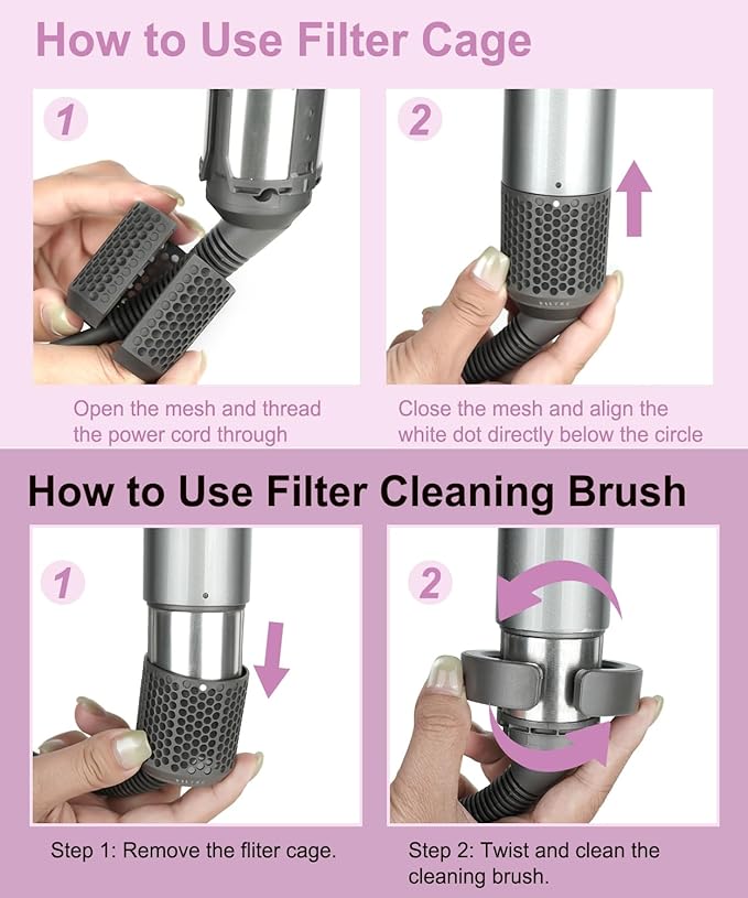 Inner Filter Replacement Cover Cage and Outer Filter Cage Cover Replacement and Cleaning Brush for Dyson Airwrap HS01 HS05