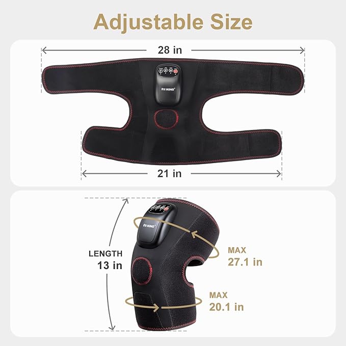 FIT KING Air Compression Knee Massager Heated Knee Brace Wrap with 3 Modes and 3 Intensities Shiatsu-Like Massage for Pain Relief Ideal Gifts for Men Women (Single)