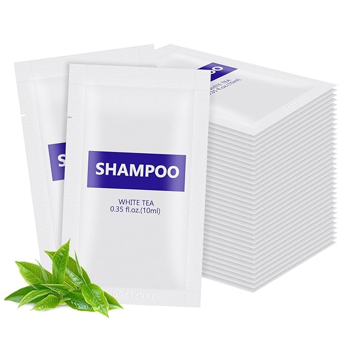 100 pack 0.35 fl oz/10ml Travel Size Shampoo Bulk Individually Wrapped bundle with 100 pack Travel Size Body Wash Bulk White Tea Scent0.35 fl oz/10ml