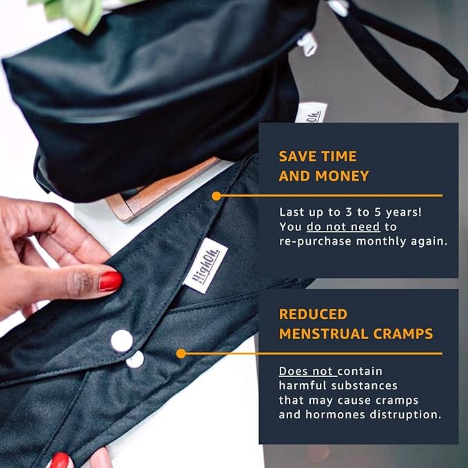 HighOh™ Panty Liners Kit | Soft Washable Charcoal Bamboo Menstrual Discharge Spotting | Reusable Sanitary Napkins | 8 Scant Flow Pads &amp 1 Waterproof Wetbag