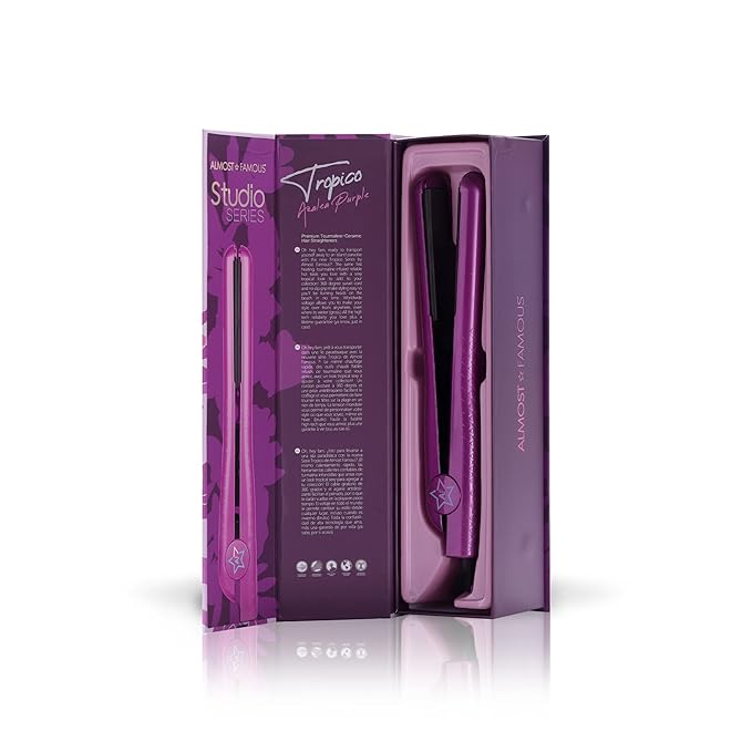 Almost Famous Tropico Tourmaline Ceramic 1.25 Professional Hair Straightener Flat Iron Pro for Hair Styling Tourmaline Ceramic Panel with Adjustable Temperature - (Purple (Updated Model)