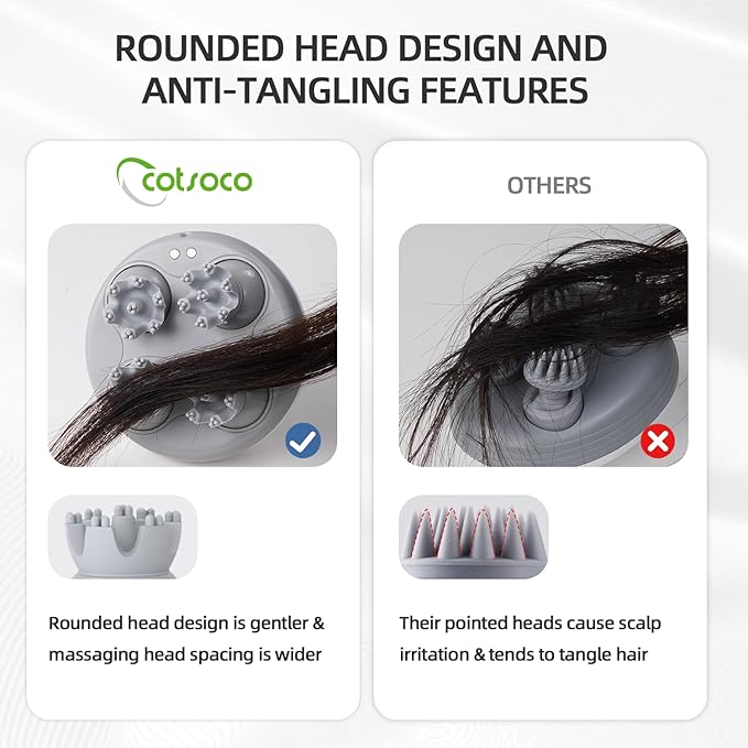 cotsoco Electric Cordless Head &amp Scalp Massager with Kneading 84 Nodes Handheld Waterproof Hair Massager with Magnetic Charging Base for Hair Growth Stress Relax &amp Deep Clean Gifts for Dad