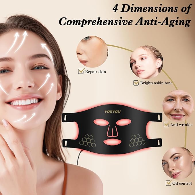 Red Light Therapy for Face 850nm Near Infrared LED Face Mask 4 Light Modes Portable Rechargeable Red Light Therapy Mask Skincare Device for Facial Rejuvenation