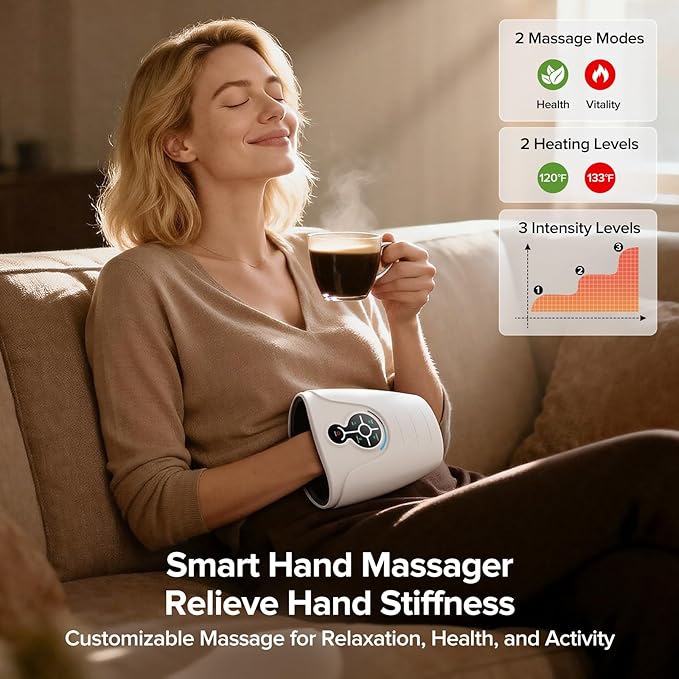 AERLANG Hand MassagerValentines Day Gifts for Her Him Birthday Gifts for Women Mom Hand Massage Machine with Heat and Compression Cordless Electric Hand Massager for Arthritis and Carpal Tunnel