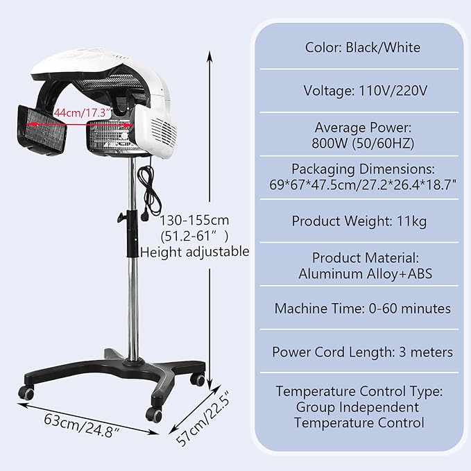 Vertical Hair DryerEfficiency Color Drying ProcessorProfessional Salon Spa Rolling Hair Steamer ConditionerFloor-Standing Hair Care Equipment for SpasSalonsVertical White