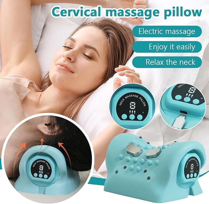 Cordless Electric Traction Neck MassagerMulti-Purpose Neck Massager PillowDeep Tissue Neck Shoulder Pain Relief Relaxer Ergonomic Portable Heated Vibration Neck Stretcher Cervical Pillow