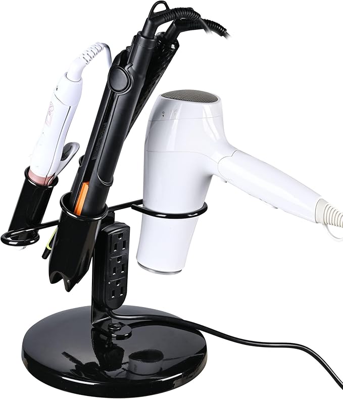 BYOOTIQUE 2 Packs Tabletop Blow Dryer &amp Hair Iron Holder - Salon Appliance Stand w/ 3 Outlets