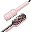 TYMO Hair Straightener Brush Upgraded Ionic Compact Straightening Brush for Women with Wave-Design Bristles Fast Smooth Styling Lightweight Hot Comb &amp Travel Flat Iron 1 Billion Ions Pink