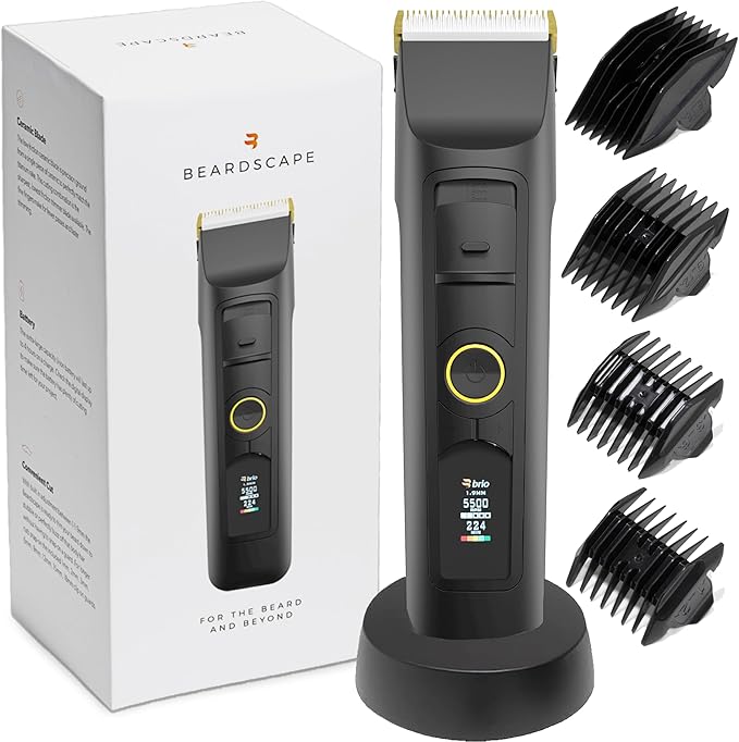 Brio Beardscape V2 Beard Trimmer for Men Professional with Low Friction Ceramic Blade Cordless Professional Hair Trimmer for Barbers with 4 Hrs of Long Battery Timing Ideal for Beard &amp Body (Bla