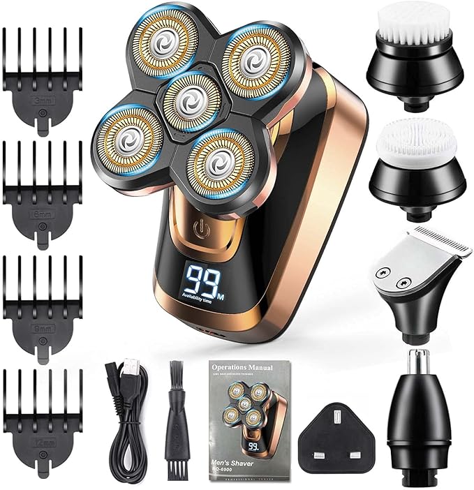 Head Shavers for Bald Men CHLANT Bald Head Shavers for Men Cordless RechargeableElectric Shavers Wet&ampDry Waterproof 5 in 1 Rotary Shaver Electric Razor Grooming Kits with Hair Clippers Beard Tri