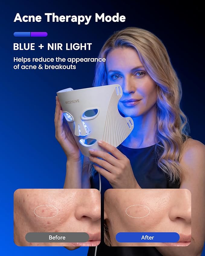 Red Light Therapy for Face Mask 432 LED Face Mask with 3 Wavelengths (630nm Red 415nm Blue 850nm NIR) 180° Full Face Coverage Wrinkles &amp Acne Care at Home Rechargeable with Travel Bag