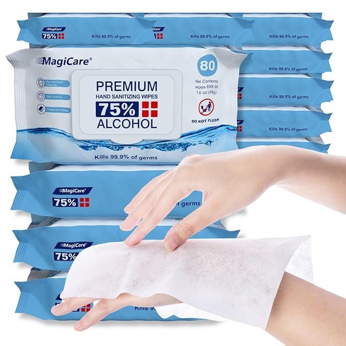 MagiCare Bulk 75% Large Alcohol Wipes (40-80ct Packs) - Alcohol Hand Sanitizer Wipes Premium - Unscented Hand Wipe Sanitizing Wipe - Travel Home Classroom - 40 Soft Packs 3200pcs (Case)