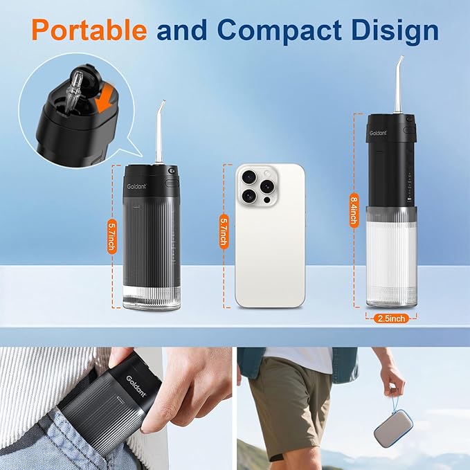 2026 New Portable Water Flosser for Teeth 4 Modes &amp 4 Intensity Levels Mini Small Design with Exquisite Travel Case Removable Tank IPX7 Waterproof Cordless Dental Oral Irrigator (Black)