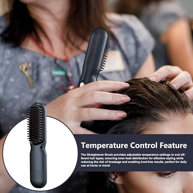 Straightener Brush - ABS Hair Brush | Rechargeable with 3 Temps Hair Comb 3600 MAh Negative Ion Hot Brushes for Women Volumizing Frizz Control Home Travel Party Wedding Birthday Christmas