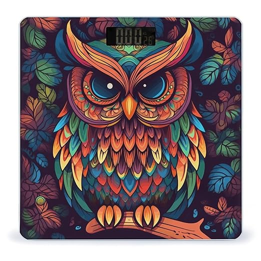 Color Owl Pattern Scale for Body Weight Safe Rounded Corners Tempered Glass Digital Bathroom Scale LED Display 400lb Capacity Weight Scales with High Precision Sensors