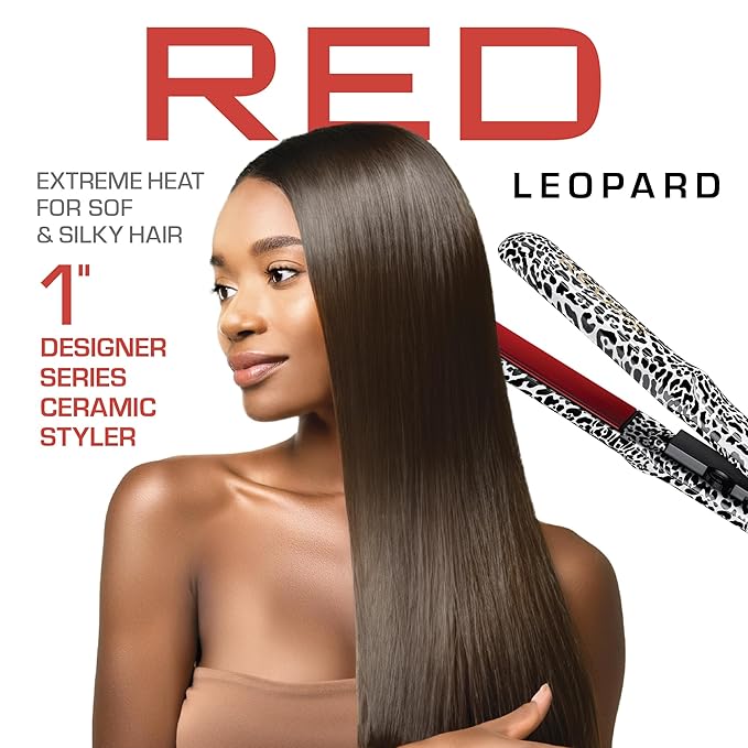 Red by Kiss 1 Designer Series Ceramic Styler Flat Iron – 450°F Max Heat Variable Heat Control 1 Inch Flat Iron for Soft &amp Silky Hair 360° Swivel Cord Frizz-Free Professional Styling Tool