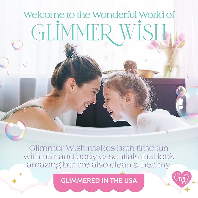 Glimmer Wish Premium Mermaid Shampoo + Conditioner + Body Wash Vanilla Cotton Candy Scent Dermatologist Tested Sulfate &amp Sulfite Free Paraben Free PEG &amp EDTA Free 100% Vegan Cruelty &am