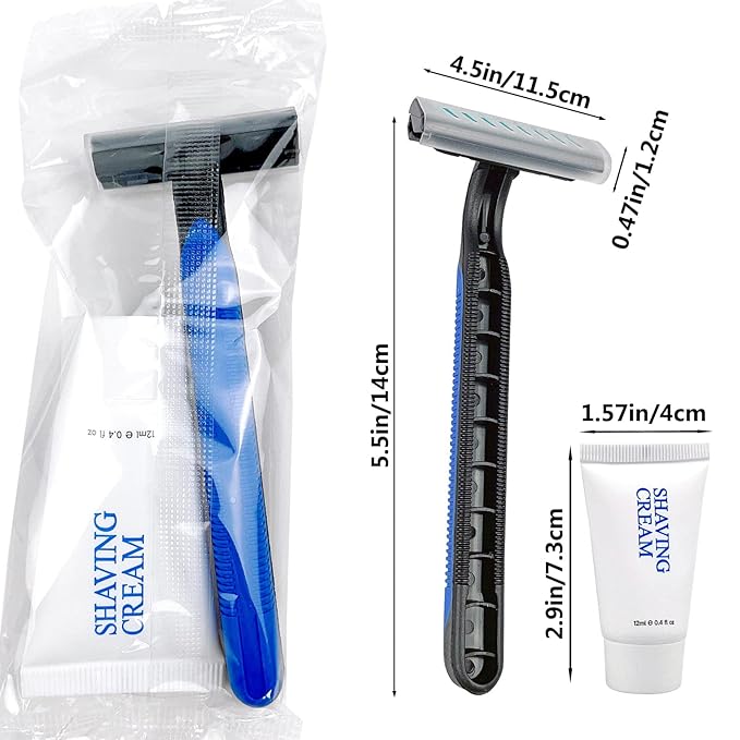 Shave Kit in Bulk Smooth Shave Disposable Razor and Cream(12g) Individually Wrapped Toiletries Amenities for Hotel Airbnb Homeless Shelter Camping and Travel (408 Pack)