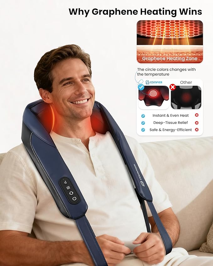 COMFIER FSA Eligible HSA Shiatsu Neck Massager with Heat Cordless Neck and Shoulder Massager for Pain Relief Deep Tissue Graphene Heating 4D Kneading Massage Pillow
