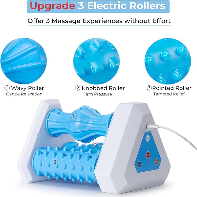 Electric Foot Roller Massager for Plantar Fasciitis Relief – Auto Rolling Foot Massager with 3-in-1 Targeted Rollers for Arch &amp Heel Support Foot Strain Recovery