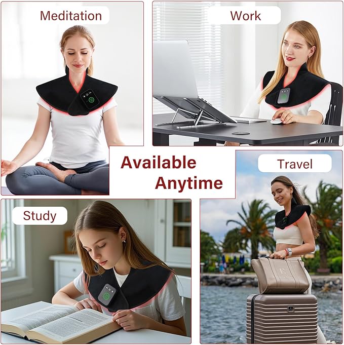 Cordless Red Light Therapy for Shoulder &amp Neck Upper Back 650nm Red Light Therapy Wrap Heating Wrap for Body Muscle Relax with 850nm Near-Infrared Light Auto Timer Rechargeable
