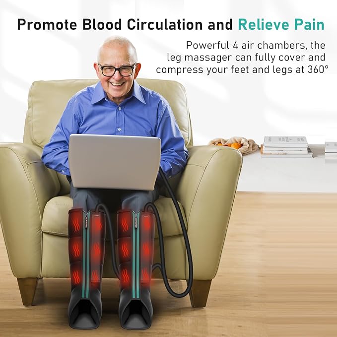 QUINEAR Leg Massager for Circulation and Pain Relief Heating Leg Compression Massager with 3 Modes Foot and Calf Massager with 3 Intensities 3 Heats - Gift for Mom and Dad