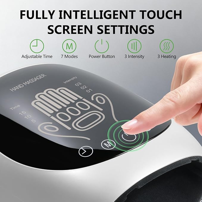 Hand Massager with Heat and Compression for Arthritis Pain Relief with 5-Finger Individual Therapy Fits All Hand SizesRechargeable &amp Portable (White)