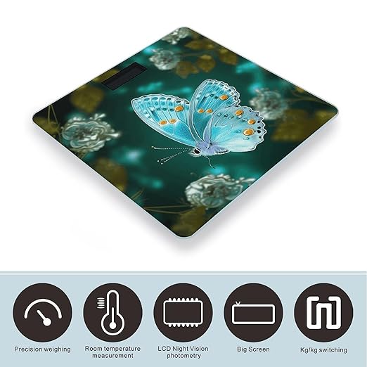 Light Blue Butterfly Weight Scale Large Bathroom Scales Digital Weight with Bright LED Display Non Slip Automatic Weighing Scale Fashion Weighing Machine for Body