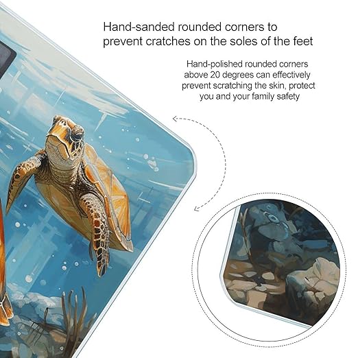 Turtle Swimming in The Sea Scale for Body Weight Anti-Slip Tempered Glass Digital Bathroom Scales Clear LCD Display Weighing Scale Safe Rounded Corners Smart Scales