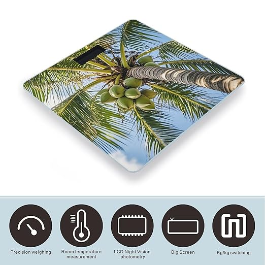 Coconut Tree Scale for Body Weight Accurate Digital Bathroom Scale Toughened Glass High Precision Scales Smart Weight Scales with Large LCD Backlight Display Weighing Machine