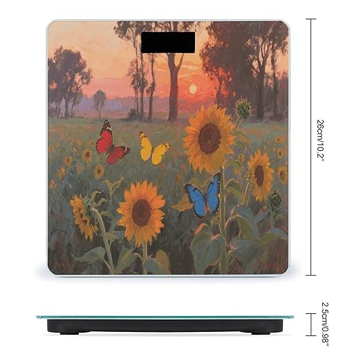 Sunflower Butterfly Weight Scale Large Digital Bathroom Scales with Bright LED Display Non Slip Digital Scale and Step On Fashion Weighing Machine for Body
