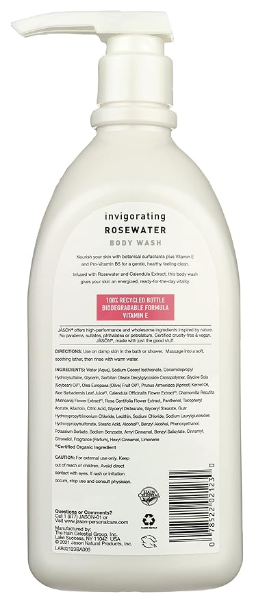 Jason Invigorating Glycerine and Rosewater Body Wash No Parabens 30 Ounce (Pack of 3)