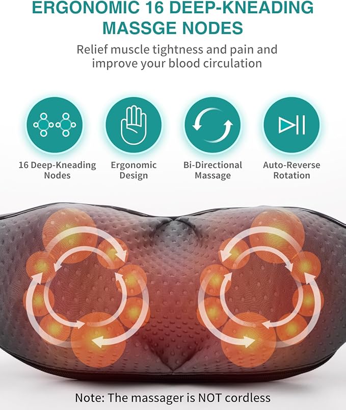 Nekteck Shiatsu Neck Massager with Heat for Pain Relief Deep Tissue 2026 Upgraded 3D Back Shoulder Kneading Massage Pillow Body Muscle Relaxation Tools Gifts for Him Her Black (Cordless)