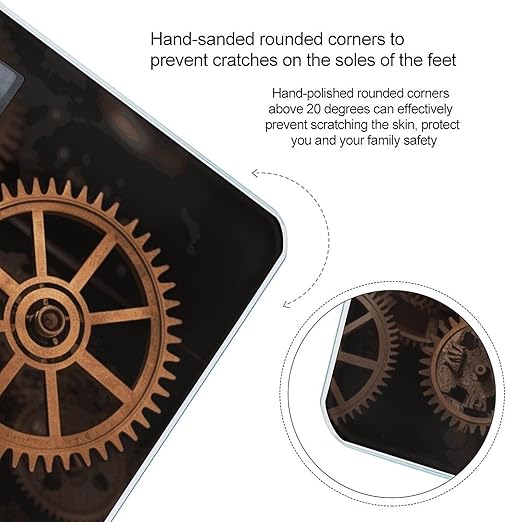 Gears Clock Bronze Century Weight Scale Digital Electronic Scales Bathroom Scale Larg LCD Backlight Display High Precision MeasurementsTempered Glass