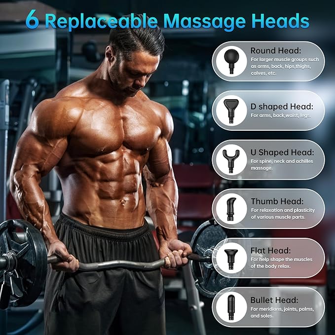 Massage Gun Massage Gun Deep Tissue Handheld Back Massager for Athletes Percussion Muscle Massager with 6 Attachments &amp 30 Speed Father's Day Grey