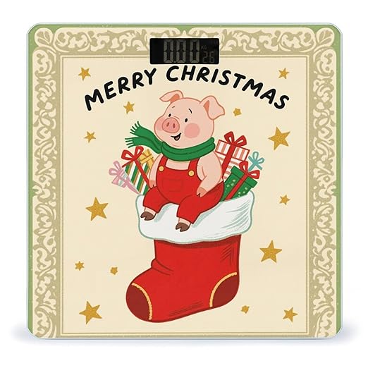 Christmas Pig Print Scale for Body Weight Sturdy Tempered Glass Weighing Scales with LCD Display Accurate Digital Bathroom Scale Convenient Body Fat Smart Scales Easy Read