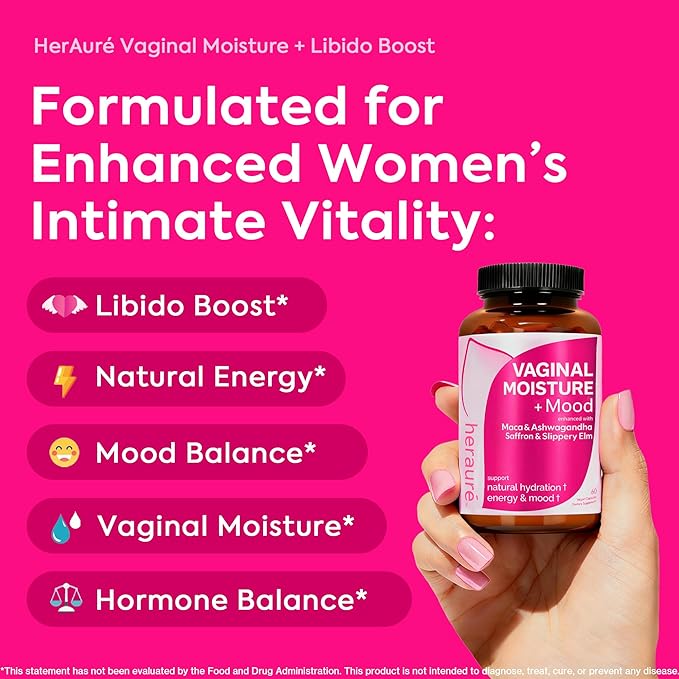 Vaginal Moisture &amp Libido Booster for Women - Stress Relief Hormone Balance Desire &amp Mood - Ashwagandha Sea Moss Maca Root Saffron Slippery Elm Ginseng Shatavari Damiana 60CT