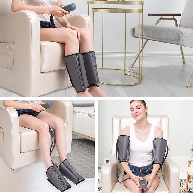 QUINEAR Air Compression Leg Massager for Circulation &amp Pain Relief Calf Massagers with 2 Modes &amp 3 Intensities Sequential Compression Device (SCD) for RLS Edema FSA-HSA - Ideal Gift
