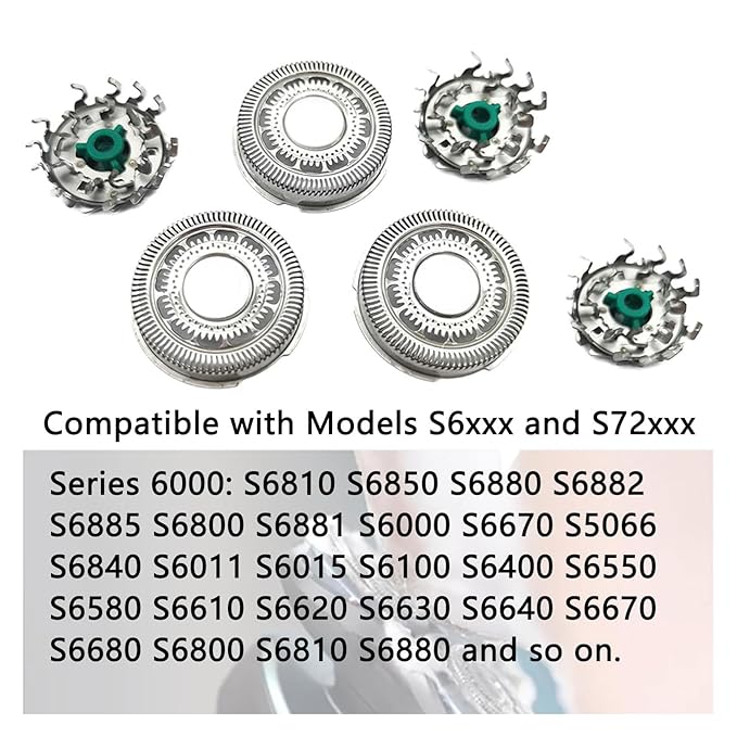 SH60 Replacement Heads Compatible with Philips Series 6000 S6xxx S6880/81 S6810/82 S6850/85Compatible with Norelco Shaver Cleaning Brush S6xxx Series 6Pcs with Cleaning Brush