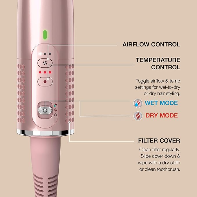 Shark Glossi 2-in-1 Hot Tool and Air Glosser | Ultra-Fast Ultra-Glossy Blowouts at-Home | Heat-Controlled Ceramic Curly Coily and Color Friendly | Lychee | HT302PK
