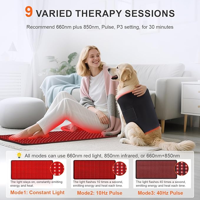 Red Light Therapy Mat for Body 406 LEDs 34.3x15.9 Near Infrared Light Therapy Pad 660nm &amp 850nm Light Blanket for Back Shoulder Waist Muscle Pain Relief with Smart Temp &amp Timer 60W
