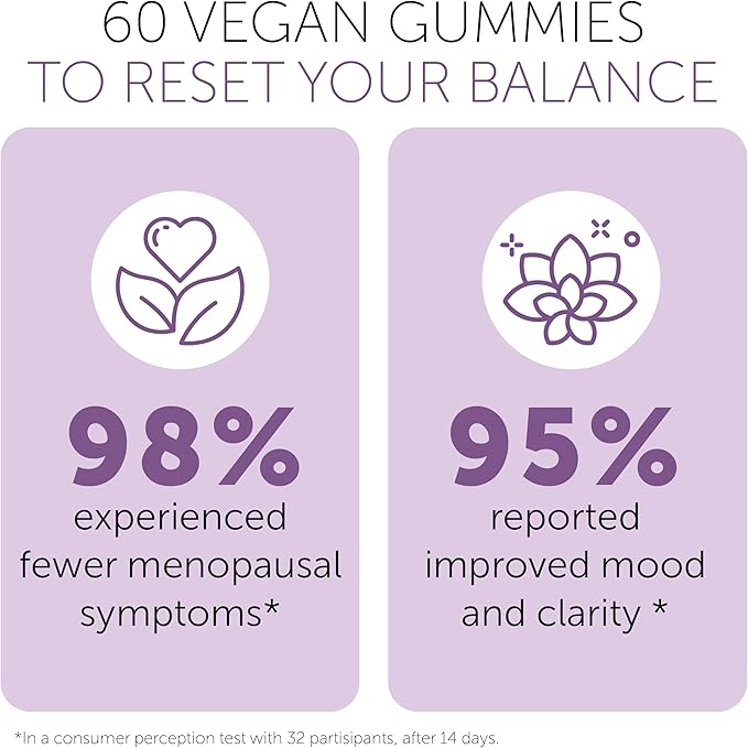 Menopause Supplements for Women | Menopause Gummy Vitamins | Relief for Hot Flashes Night Sweats &amp Mood Swings | Helps Sleep Disruptions &amp Brain Function | 60 Vegan Gummies