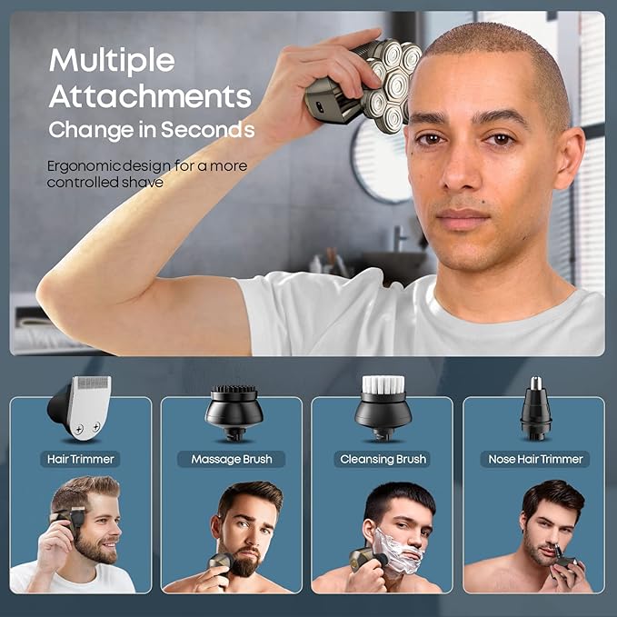 Head Shavers IPX6 Waterproof Rotary Shaver for Bald Men SHPAVVER Upgrade 8D Electric Razor with LED Dispaly 10-in-1 Wet/Dry Use Grooming Kit for Head Shaver Silver