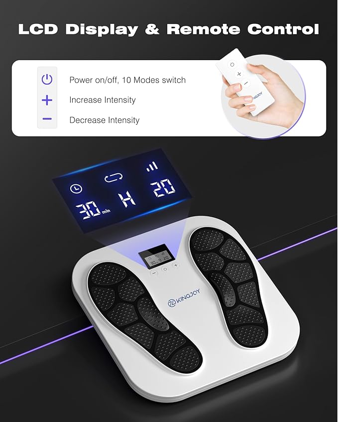 KINGJOY Foot Massager for Neuropathy Rechargeable EMS TENS Foot Stimulator with 10 Modes 20 Intensities for Circulation Plantar Fasciitis &amp Swelling Pain Relief Gifts for Women Men-White