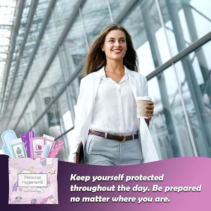 Menstrual Kit All-in-One 10 Pack | Convenience on The Go | Period Kit Pack for Travelling Tweens &amp Teenager | Individually Wrapped Feminine Hygiene Product (Rainbows and Unicorns)