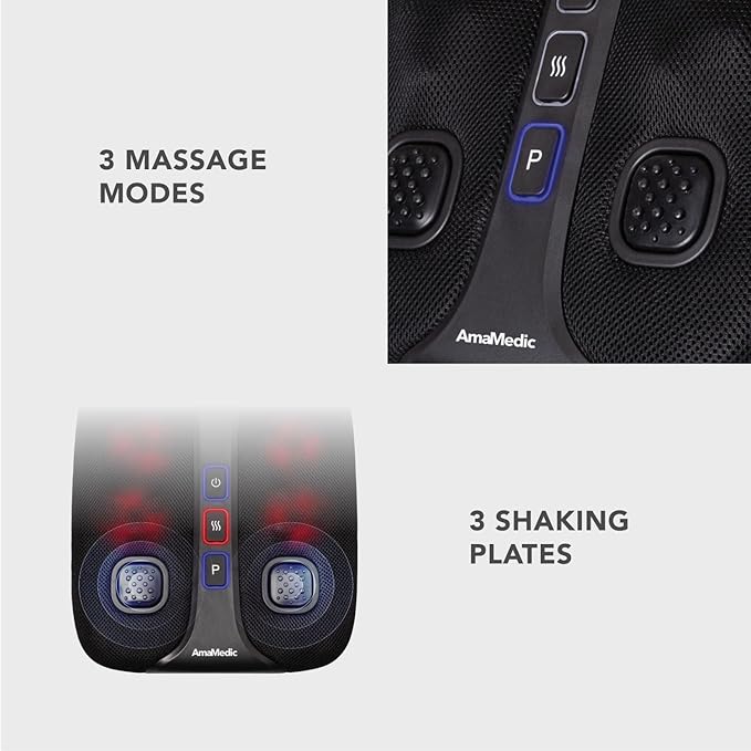 AmaMedic AM-50181 Sonic Vibration Foot Massager 4 Massage Heads Soothing Heat Therapy 3 Massage Modes 3 Shaking Plates