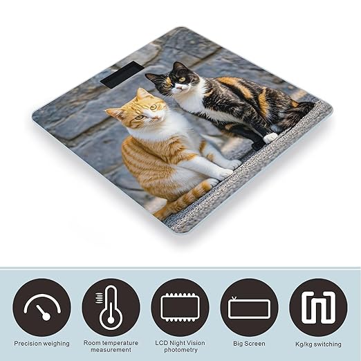 Cats Sitting Together Weight Scale Highly Accurate Digital Weighing Scale with Large LCD Display Smart Bathroom Scales for Home Bedrooms and Gift Giving