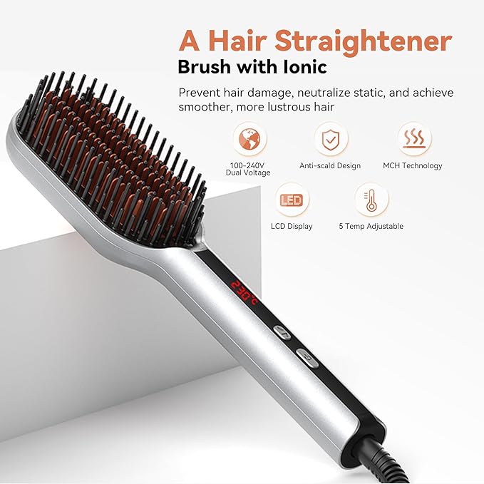 Tourmaline Ceramic Curling Iron for Long-Lasting Curls Heat Resistant GloveFlat Iron for Thick Curly HairHair Straightener Brush