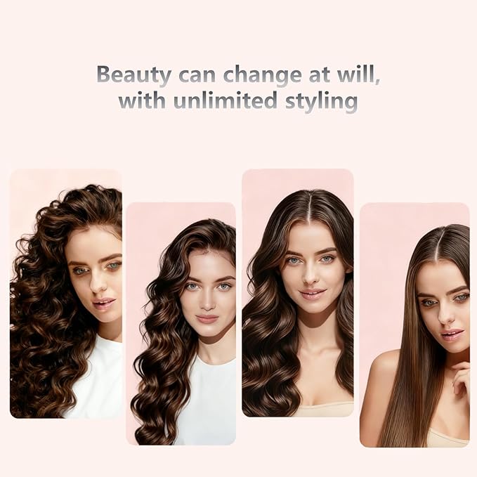 4-in-1 Automatic Curling Iron Set with 3 Interchangeable Barrels (1 1.2 1.5) &amp Straightener Comb Ionic Hair Curler for Waves and Straight Styles Anti-Scald 3 Temperature SettingsTangle-Fr