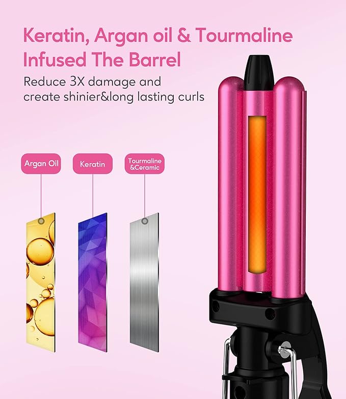 FARERY Mini Waver Curling Iron 1/2 Inch Hair Crimper for Women Beach Waves Keratin &amp Argan Oil Infused Dual Voltage Pouch Bag